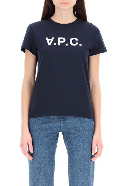 Shop Apc T-shirt With Flocked Vpc Logo In Navy
