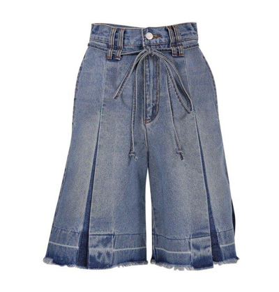Shop Andersson Bell Straight Leg Belted Denim Shorts In Denim Blue