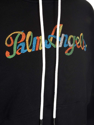 Shop Palm Angels Logo Embroidered Cropped Hoodie In Black