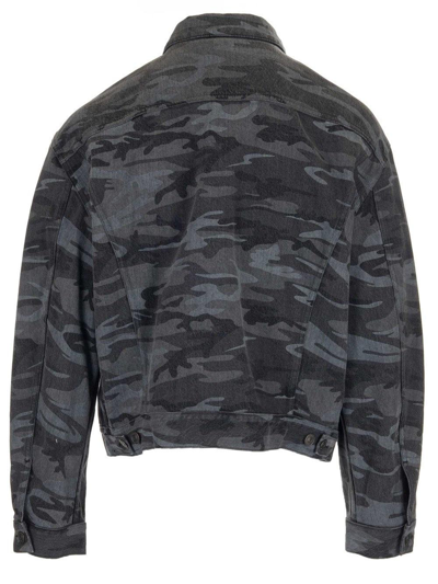 Shop Balenciaga Camo Print Denim Jacket In Black