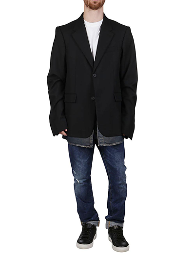 Shop Balenciaga Denim Layered Blazer In Black