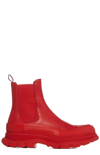Shop Alexander Mcqueen Tread Slick Chelsea Boots In Red