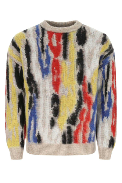 Shop Saint Laurent Jacquard Crewneck Sweater In Multicolor