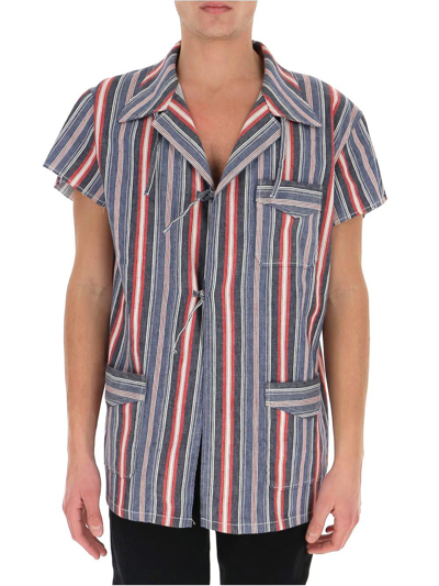 Shop Maison Margiela Striped Short-sleeve Shirt In Navy