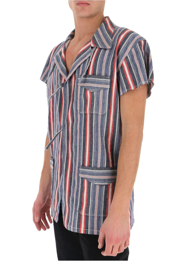 Shop Maison Margiela Striped Short-sleeve Shirt In Navy