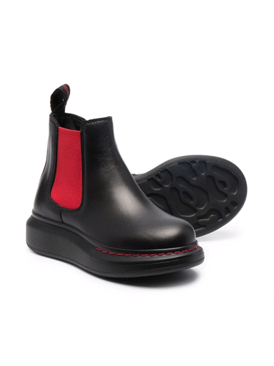 Shop Alexander Mcqueen Black Leather Ankle Boots In Nero