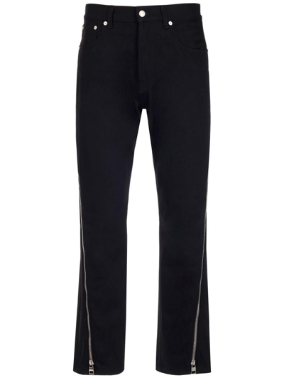 Shop Alexander Mcqueen Zip Detailed Mid Rise Trousers In Black