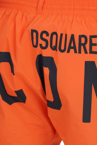 Dsquared2 Icon-print Drawstring Swim Shorts In Orange
