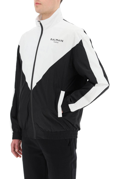 Shop Balmain Two-tone Nylon Jacket With Logo In Black
