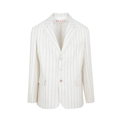 Shop Marni Striped Single-breasted Blazer In Ivory