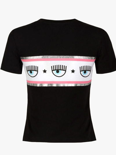 Shop Chiara Ferragni Womans Black Cotton T-shirt With Maxilogomania Print