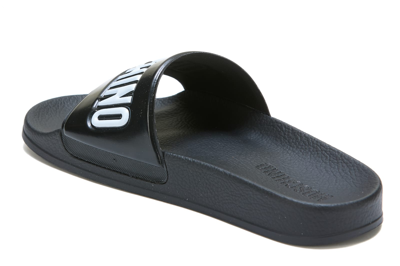 Shop Moschino Logo Slide Sandals In Black