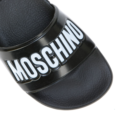 Shop Moschino Logo Slide Sandals In Black