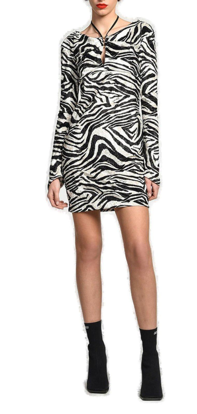Shop Just Cavalli Zebra-printed Long-sleeved Dress In Black