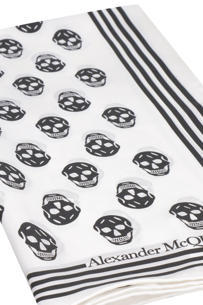 Shop Alexander Mcqueen Biker Skull Print Silk Scarf In White