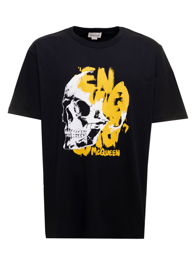 Shop Alexander Mcqueen Black Cotton T-shirt With Maxi Skull Print Man