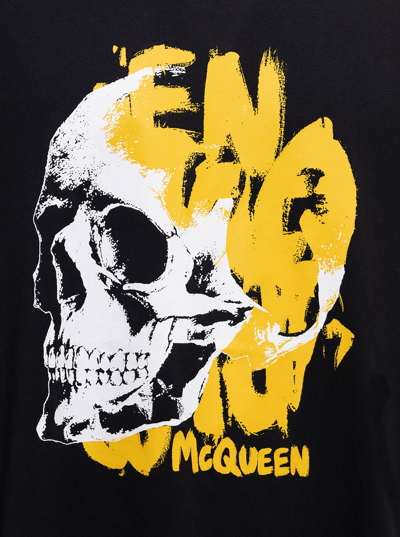 Shop Alexander Mcqueen Black Cotton T-shirt With Maxi Skull Print Man