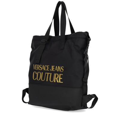 Shop Versace Jeans Couture Logo Baroque Black Gold Shopping Bag