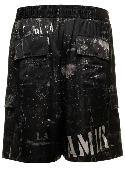 Shop Amiri Army Stencil Printed Viscose Cargo Shorts Man In Nero