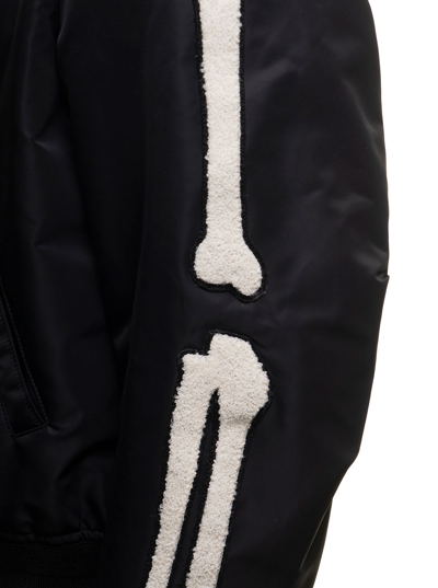 Shop Amiri Bones Black Satin Bomber Jacket With Logo Man In Nero