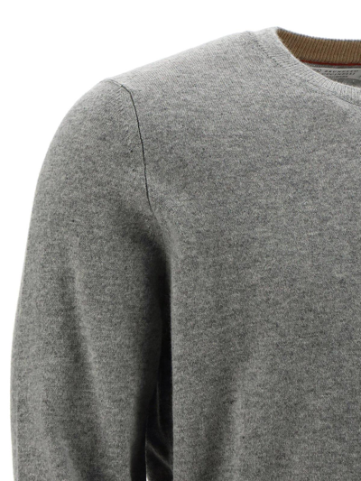 Brunello Cucinelli Round Neck Jumper In Comfortable Cotton Blend In Grey