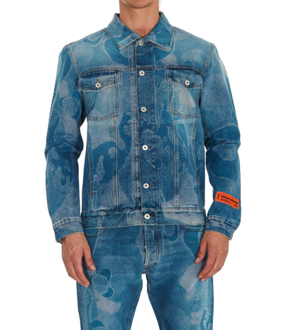 Shop Heron Preston Camouflage Print Denim Jacket In Denim Blue