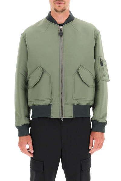 Shop Alexander Mcqueen Logo Printed Zipped Bomber Jacket In Army Green