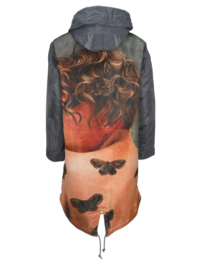 Shop Undercover Graphic Print Hooded Parka In Kaki