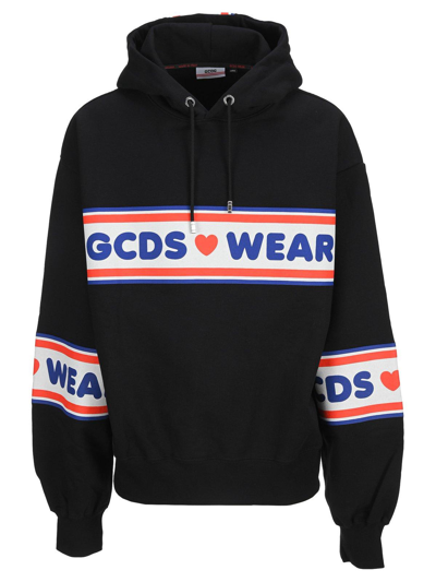 Shop Gcds Logo Tape Printed Hoodie In Black