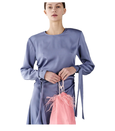 Shop Weili Zheng Satin Periwinkle Midi Dress In Pervinca