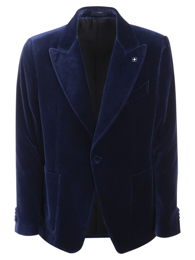 Shop Lardini Velvet Jacket In Midnight Blue