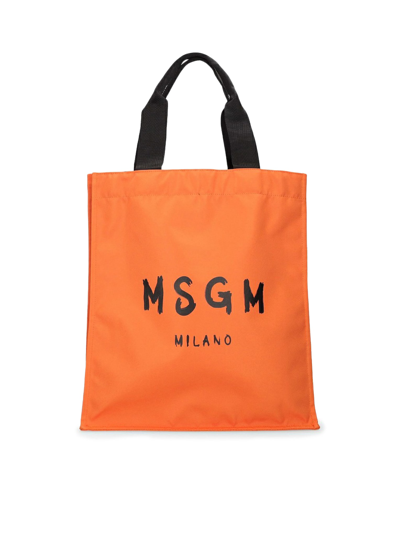 Shop Msgm Logo Textil Bag In Orange