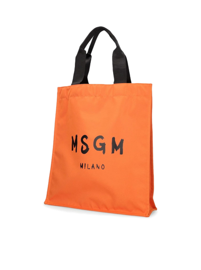 Shop Msgm Logo Textil Bag In Orange