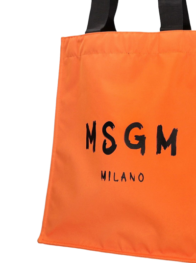 Shop Msgm Logo Textil Bag In Orange