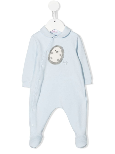 Shop Il Gufo Light Blue Babysuit With Embroidered Hedgehog In Celeste