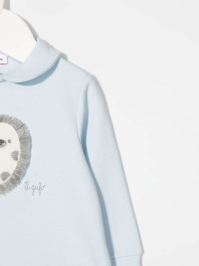 Shop Il Gufo Light Blue Babysuit With Embroidered Hedgehog In Celeste