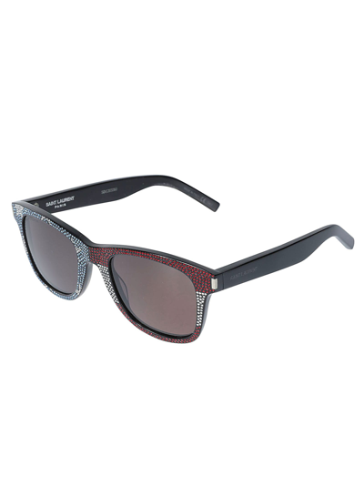 Shop Saint Laurent Square Frame Studded Sunglasses In Black/grey