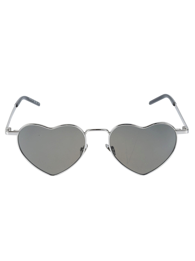 Shop Saint Laurent Heart Frame Sunglasses In Silver/grey