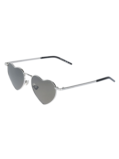 Shop Saint Laurent Heart Frame Sunglasses In Silver/grey