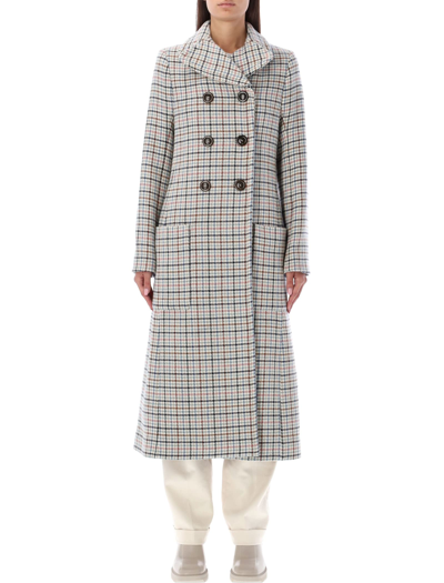 Shop See By Chloé Long Checked Coat In Milk Check