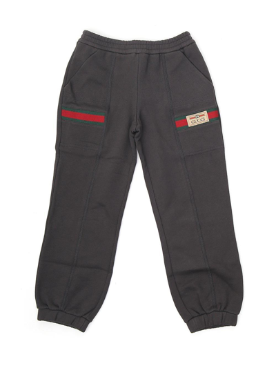 Shop Gucci Logo Label Jogging Pants In Grey