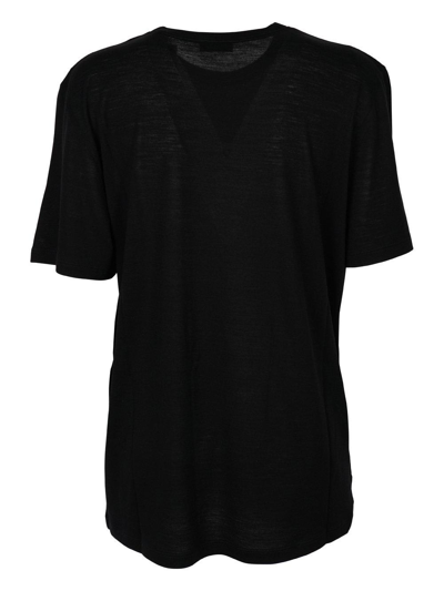 Shop Saint Laurent Logo Embroidered Crewneck T-shirt In Black
