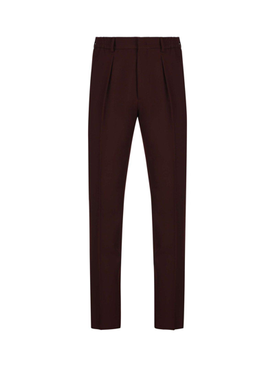 Shop Fendi Straight-leg Pleated Trousers In Bordeaux