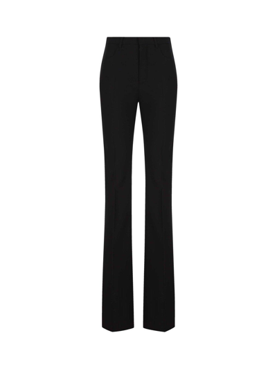 Shop Saint Laurent High Waist Straight Leg Trousers In Black