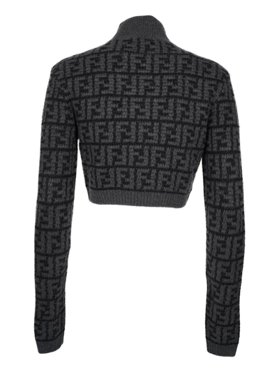 Shop Fendi Monogram Jacquard Cropped Knit Jumper In Black
