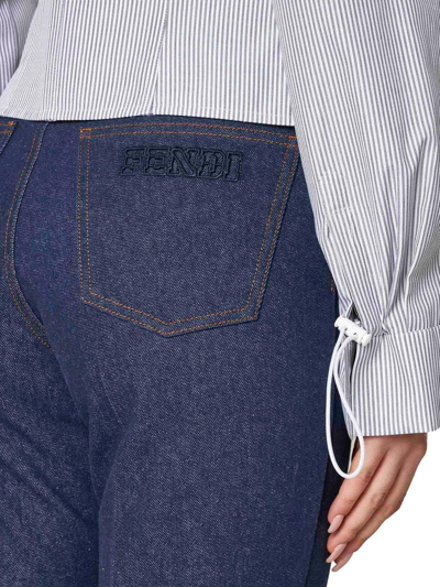 Shop Fendi Logo Embroidered Straight Leg Jeans In Denim Blue