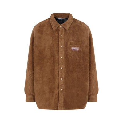 Shop Acne Studios Logo-detailed Buttoned Teddy Overshirt In Brown