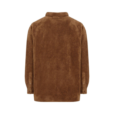 Shop Acne Studios Logo-detailed Buttoned Teddy Overshirt In Brown