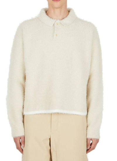 Shop Jacquemus Neve Long Sleeve Polo Shirt In 110 Off White