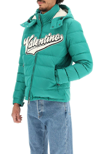 Shop Valentino Zip-up Long-sleeved Puffer Jacket In Green